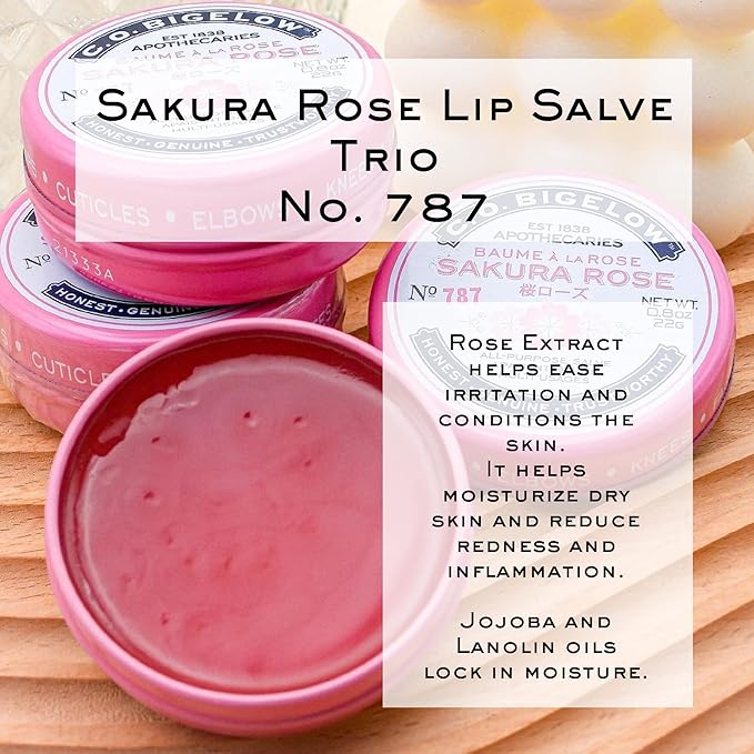 C.O. Bigelow All Purpose Salve Lip Balm Tins, Sakura Rose Salve Pack of 3 for Chapped Lips & Dry Skin - Moisturizing Lip, Cuticle and Skin Salves, 0.8 oz each-VivaGrace Women