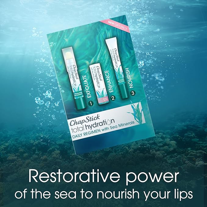 ChapStick Total Hydration Sea Minerals Gift Pack with Moisturizing Lip Exfoliator, Overnight Lip Moisturizer and Tinted Lip Balm - Pack of 3-VivaGrace Women