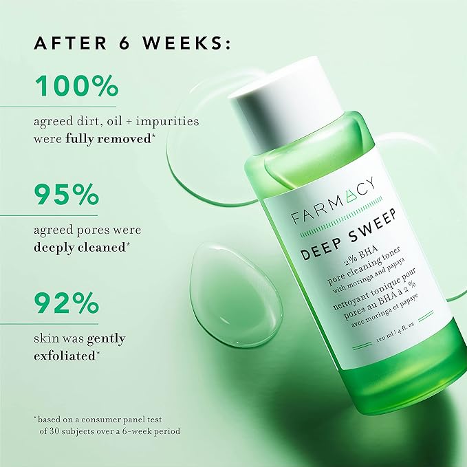 Farmacy 2% Salicylic Acid Toner for Face - Deep Sweep Gentle BHA Exfoliant for Oily Skin - Refines Texture with Papaya Enzymes & Moringa Water for a Healthy-Looking Complexion (100ml)-VivaGrace Women