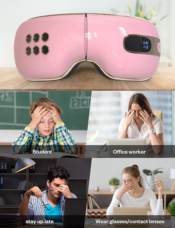 Eye Massager with Heat and Cooling for Migraines, Dry Eyes, Dark Circles, Rechargeable Heated Eye Mask Massager Improve Sleeping - Gifts for Women and Men (Pink)-VivaGrace Women