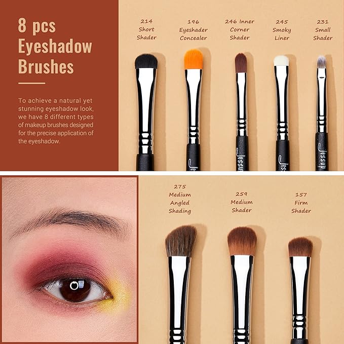 Jessup Eye Makeup Brushes Set Professonal 28pcs Premium Synthetic Eyeshadow Brush Eyeliner Brush Eyebrow Brush Blending Brush for Makeup Black T341-VivaGrace Women