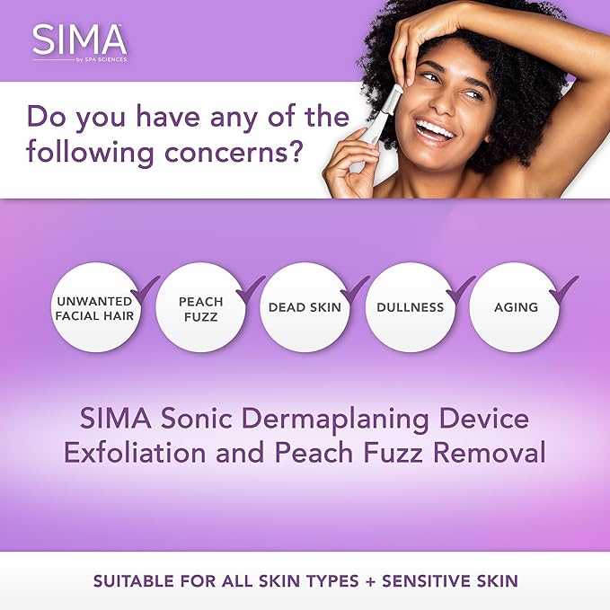 SPA SCIENCES - SIMA Patented Dermaplane Razor for Women Face – Painless 2-in-1 Facial Exfoliation & Peach Fuzz Hair Removal – Anti-Aging – 3 Speeds – Rechargeable – 7 Weeks Treatment-VivaGrace Women