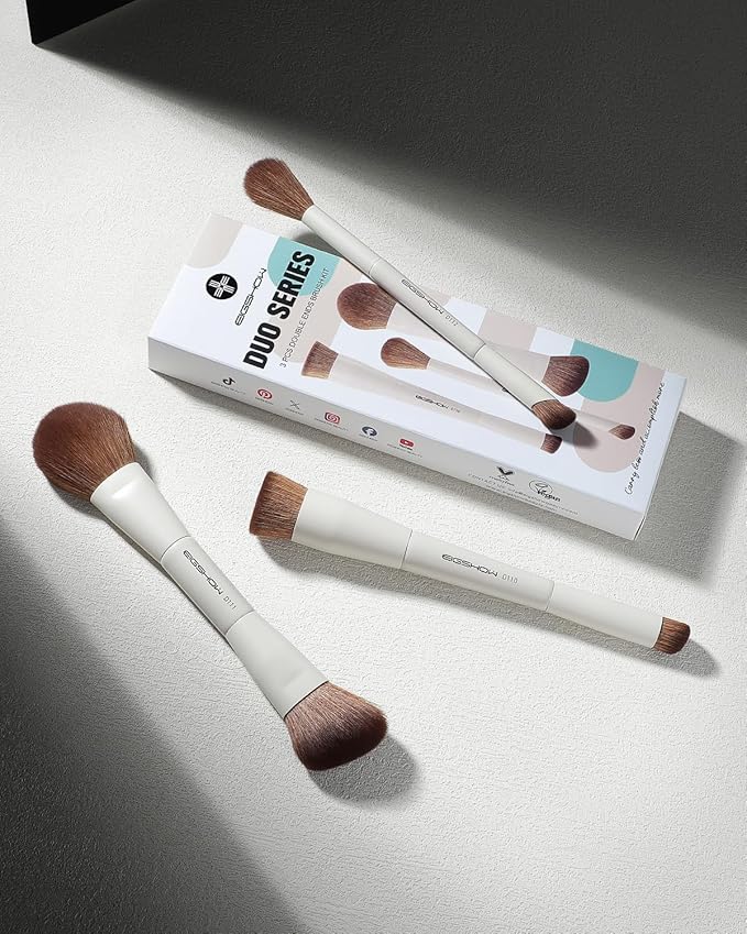 EIGSHOW Makeup Brush Set, 3Pcs Double Ended Face Makeup Brushes for Foundation Powder Contour Highlight Concealer Nose Shadow, Travel Gift Set (Beige)-VivaGrace Women