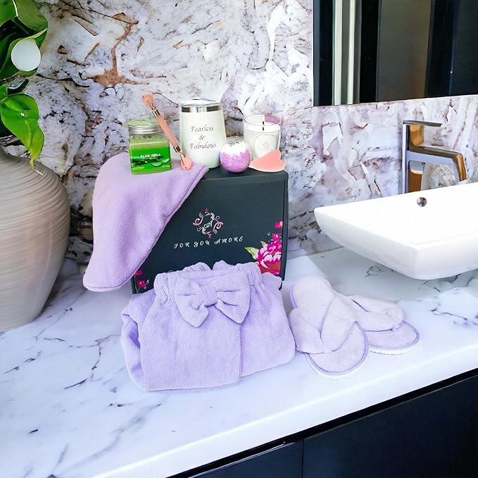 Relaxing Luxury Spa Care Package with Body & Hair Wrap and Matching Flip Flops, Thinking of You Gifts for Women, Gifts for Women, Birthday Baskets, Get Well Soon Gifts, Her, Sister, Mom, Best Friends-VivaGrace Women
