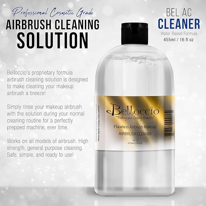 16 Ounce Bottle of Belloccio Makeup Airbrush Cleaner - Fast Acting Cleaning Solution, Quickly Cleans Flushes Out Airbrush Makeup Foundation, Blush, Highlighter - Clean Cosmetic Makeup Brushes, Paint-VivaGrace Women