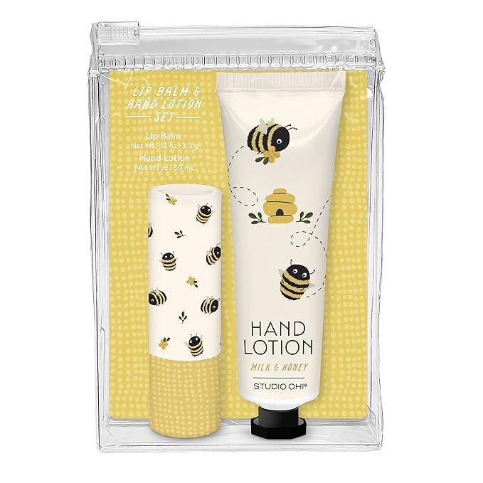 Studio Oh! Lip Balm & Hand Lotion Set - Travel-Size Toiletries, 2-Piece Gift Set - Moisturizing, Portable - Buzzy Bees-VivaGrace Women