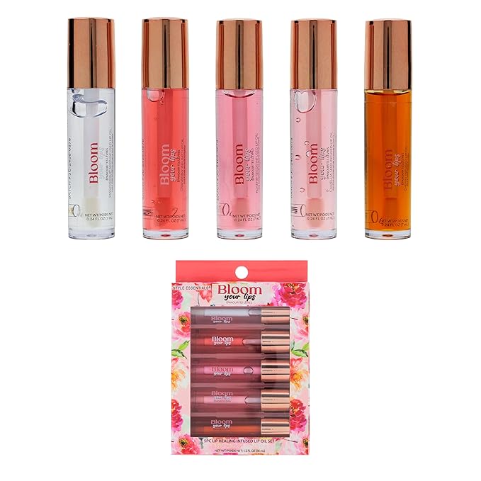 Expressions 5pc Lip Oil Set - Bloom Your Lips Style Essentials Lip Oils, Lip Healing Lip Oil Collection with Precision Applicator Wand | Moisturizing for Everyday Lip Care and Lip Repair (FLORAL)-VivaGrace Women