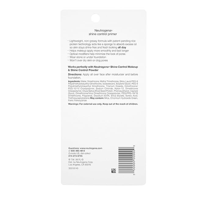 Neutrogena Shine Control Mattifying Liquid Face Primer for Oily Skin, Lightweight, Non-Comedogenic and Non-Greasy Pore and Makeup Primer with Oil-Absorbing Rice Protein, 1 fl. oz (Pack of 2)-VivaGrace Women