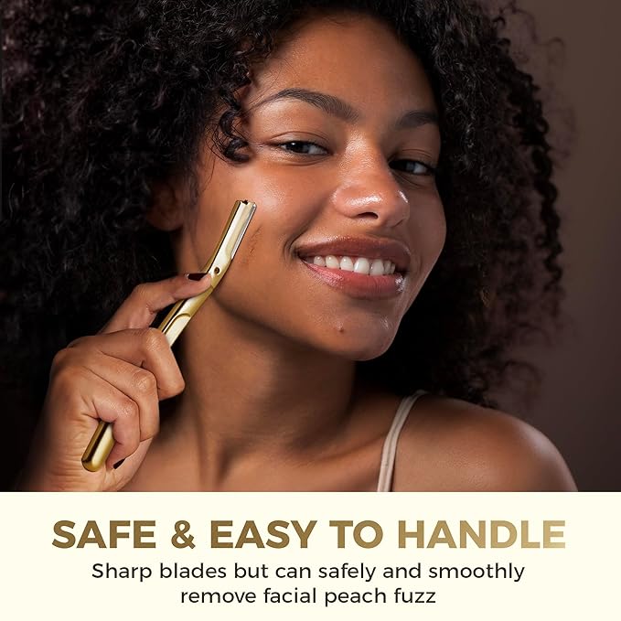 ZOMCHI Dermaplane Razor with 11 Blades for Women & Men, Eyebrow Trimmer with Protective Silicone Cap, Face Razor for Hair Removal - Matte Gold-VivaGrace Women