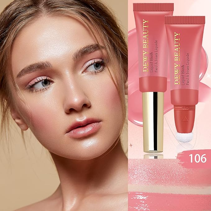 Liquid Blush Makeup Wand, Cream Liquid Blush with Cushion Applicator For Cheeks Tint, Natural-looking, Glow Dewy Finish, Weightless Blendable Liquid Blush Stick | #106 ELEGANT-Soft Pink-VivaGrace Women