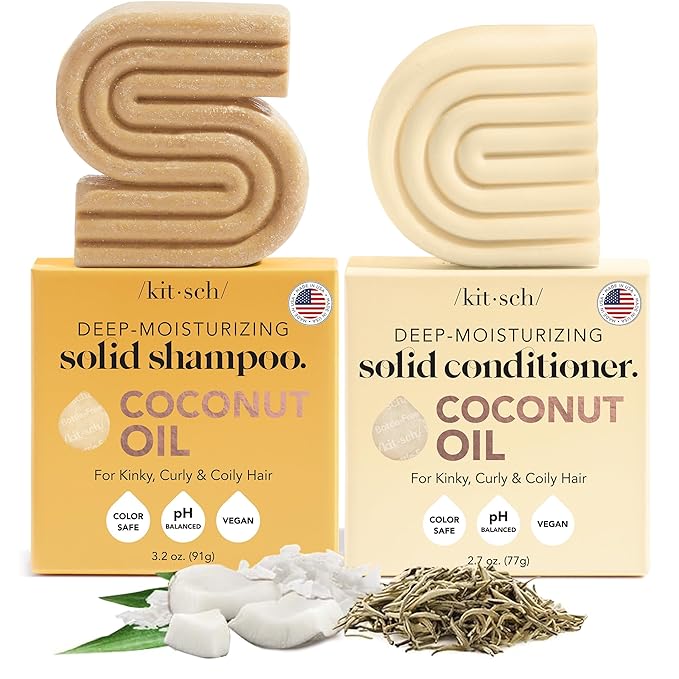 Kitsch Coconut Oil Shampoo and Conditioner Set – Deep Moisturizing Shampoo and Conditioner Bar for Dry Damaged Hair – Hydrating Solid Bars for Curly, Coily & Color Treated Hair – Made in USA-VivaGrace Women