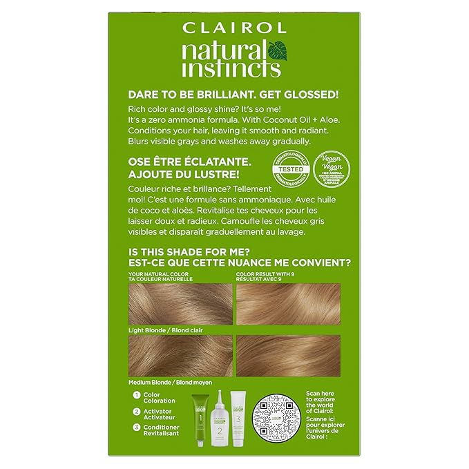 Clairol Natural Instincts Demi-Permanent Hair Dye, 9 Light Blonde Hair Color, Pack of 1 - Packaging May Vary-VivaGrace Women