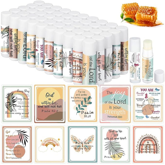 50 Pack Lip Balm Religious for Women Boho Christian Lip Balm with Scripture Bulk Lipsticks Gifts Faith Bible Verse Scripture Inspirational Gift Party Favors Coworkers 10 Styles-VivaGrace Women