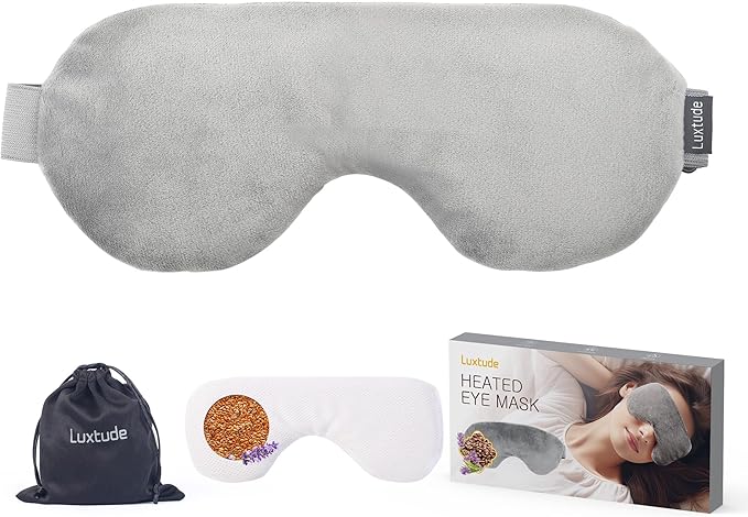 Luxtude Heated Eye Masks for Dry Eyes with Flaxseed & Lavender, Microwave Warm Eye Compress Moist Heat, Weighted Eye Mask for Sleeping, Hot Stye Eye Compress for Puffy Eyes, Dark Circles (Gray)-VivaGrace Women