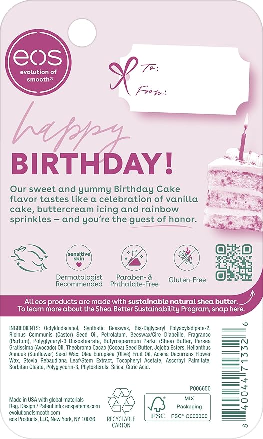 eos 24H Moisture Super Balm- Birthday Cake, Lip Mask, Day or Night Lip Treatment, Made for Sensitive Skin, 0.35 fl oz-VivaGrace Women