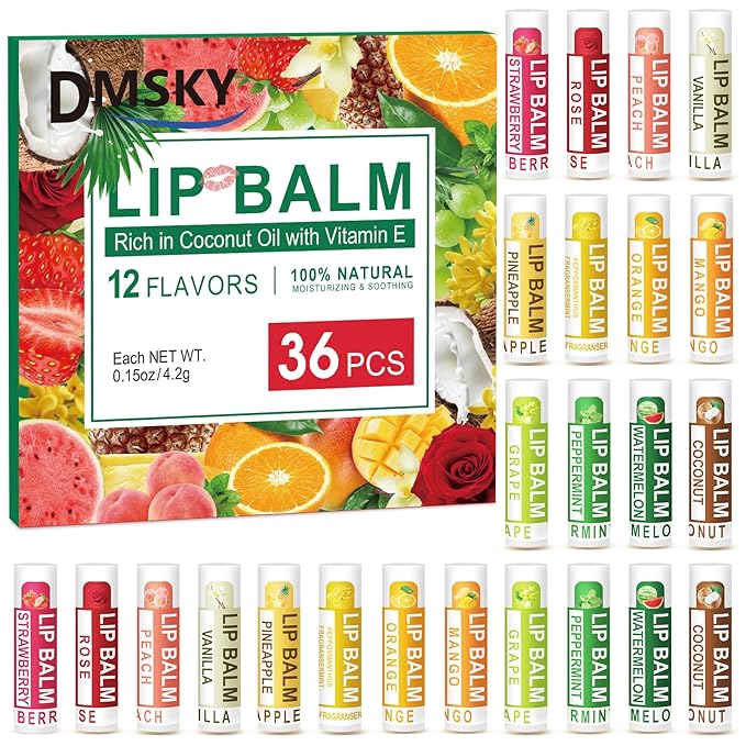 DMSKY 36 Pack Lip Balm, Natural Lip Balm Bulk with Vitamin E and Coconut Oil, Lip Care Product, Moisturizing Soothing Chapped Lips-VivaGrace Women