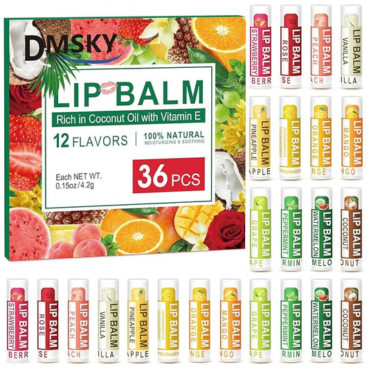 DMSKY 36 Pack Lip Balm, Natural Lip Balm Bulk with Vitamin E and Coconut Oil, Lip Care Product, Moisturizing Soothing Chapped Lips-VivaGrace Women