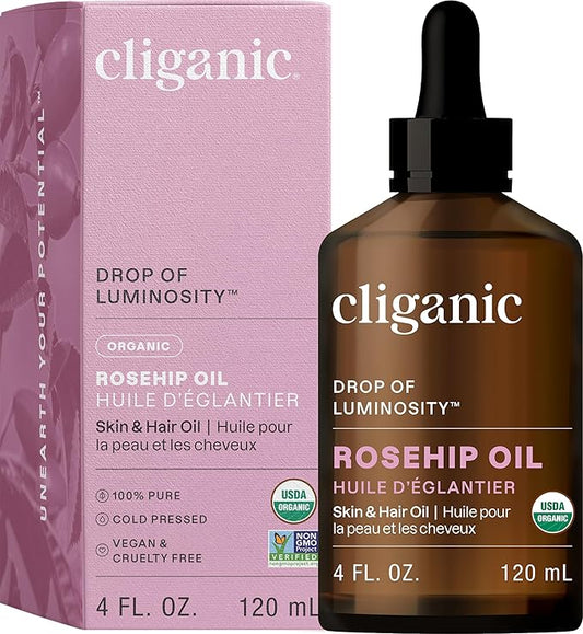 Cliganic Organic Rosehip Seed Oil for Face, 100% Pure | Natural Cold Pressed Unrefined Non-GMO | Carrier Oil for Skin, Hair & Nails (Packaging May Vary)-VivaGrace Women