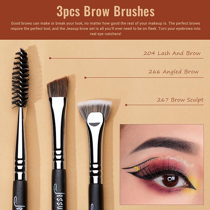 Jessup Eye Makeup Brushes Set Professonal 28pcs Premium Synthetic Eyeshadow Brush Eyeliner Brush Eyebrow Brush Blending Brush for Makeup Black T341-VivaGrace Women