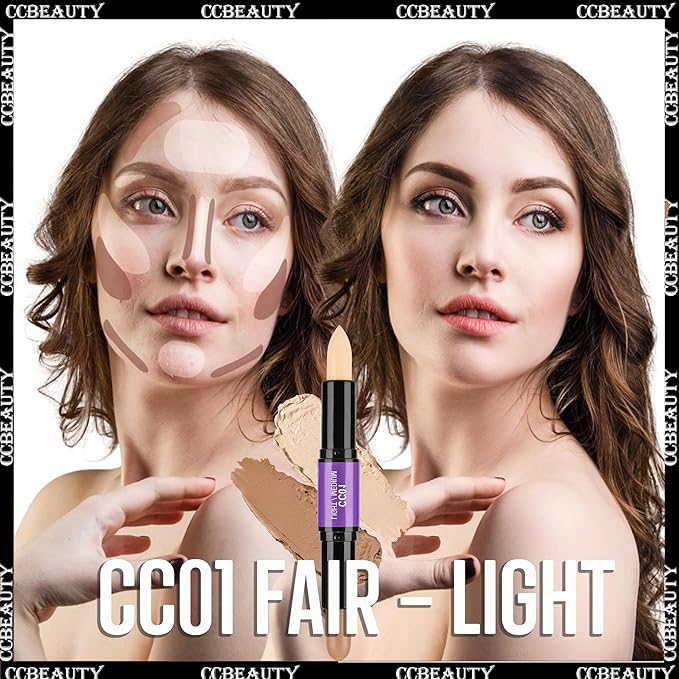 CCbeauty 2pcs 2-IN-1 Matte Contour Highlighter Stick with Blush,Cream Dual-End Highlight Bronzer Concealer & Blusher for Cheeks & Lip, Long Lasting Contouring for Face Shaping Makeup, Light-Medium-VivaGrace Women