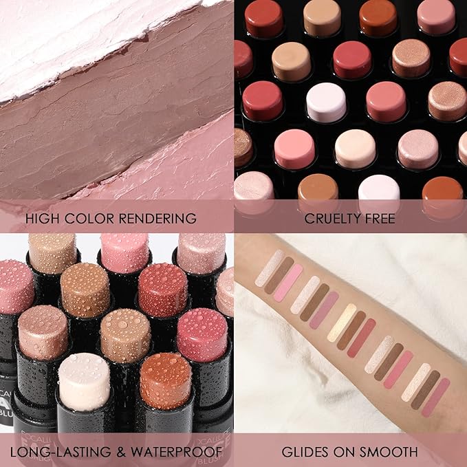 FOCALLURE 3 Pcs Cream Contour Sticks,Shades with Highlighter & Bronzer & Blush,Non-greasy Long-wear Face Contouring Pen,Easy to Sculpt the Face and Create a Lightweight Finishing Makeup,FAIR-LIGHT-VivaGrace Women