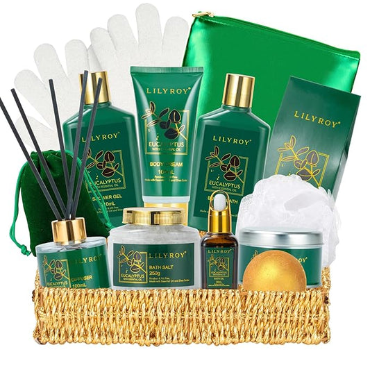 Mothers Day Relaxation Gift Basket - 15-Piece Premium Eucalyptus Bath Gift Set for Women & Men - Spa Kit with Shower Gel Ideal for Birthday, Christmas, Father’s Day, Perfect for Holidays & Self Care-VivaGrace Women