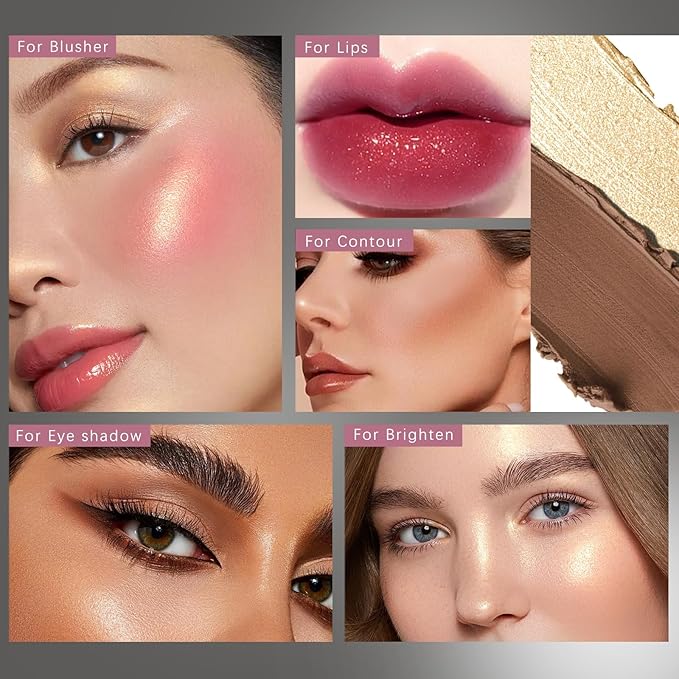 3Pcs Contour Highlighter Cream Blush Stick for Cheeks Eyes Lips Lightweight Dewy Finish Blush Stick Waterproof Long Lasting Contour Stick Trio Wand Face Makeup Set for Girls and Women (1+3+4)-VivaGrace Women