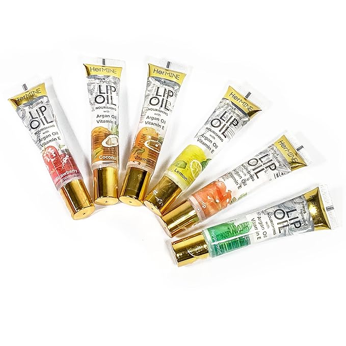 HerMINE Hydrating Lip Oil with Argan oil & Vitamin E Clear Long Lasting Nourishing Lip Oils Moisturizing Gel Multi-Packs Softening Clear Oil-VivaGrace Women