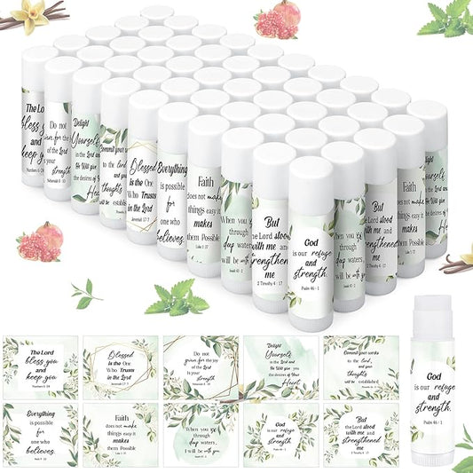 50 Pcs Bible Verse Lip Balm Bulk Christian Gift for Women Faith Religious Moisturizing Lip Care Product Stocking Stuffers with Inspirational Scripture Happy Moment Praise God for Friend-VivaGrace Women