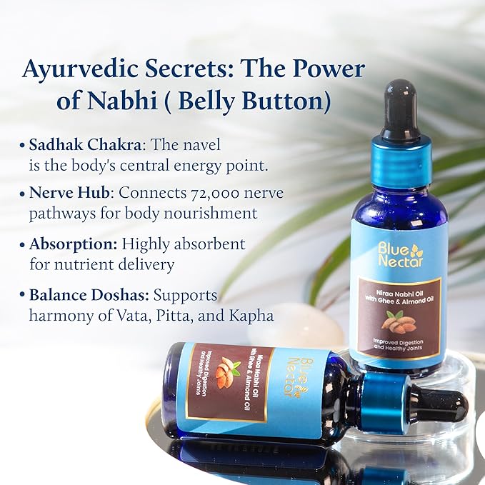 Blue Nectar Ayurveda Nabhi Oil with Ghee & Almond Oil | Natural Navel Oil for Belly Button for Digestion & Joint Health | 100% Natural & Herbal (21 Herbs, 0.33Fl Oz)-VivaGrace Women