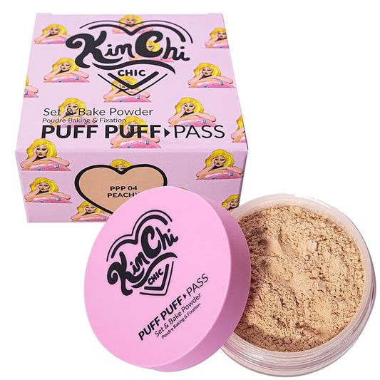 Kimchi Chic Beauty Puff Puff Pass Set and Bake Powder, Loose Face Powder with Extra Fluffy Setting Powder Puff, Soft Peach Face Makeup for Uneven Skin Tone, 04 Peachy-VivaGrace Women