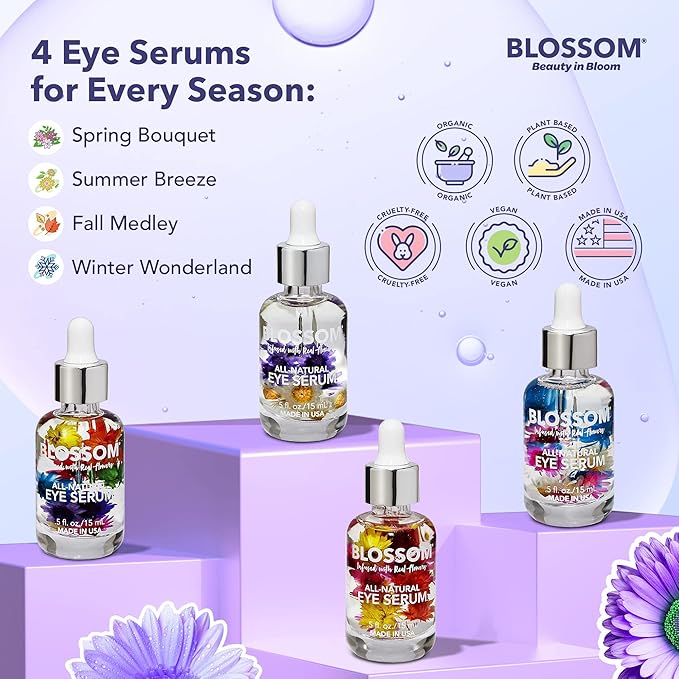 Blossom All Natural Organic Cruelty Free Moisturizing Eye Serum with Essential Oils, Infused with Real Flowers, Made in USA, 0.5 fl. oz., Fall Medley-VivaGrace Women