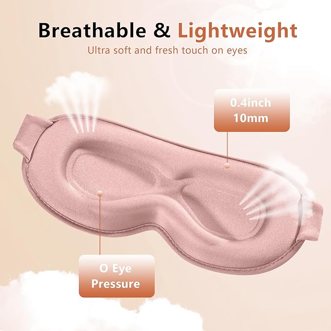 Sleep Mask for Side Sleeper Women Men, Eye Mask for Sleeping Light Blocking, 3D Contoured Cup Sleeping Mask, Soft Breathable Sleep Eye Mask with Adjustable Elastic Strap for Travel Pink-VivaGrace Women