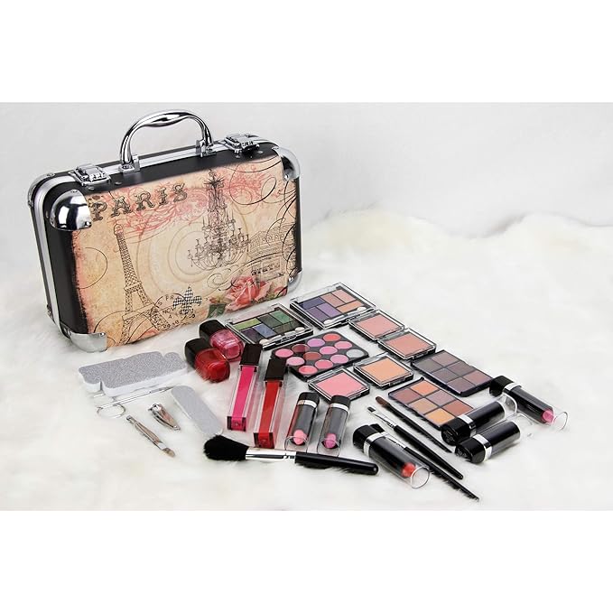 61pcs Makeup Gift Set With Extendable Trays and Mirror - Vmk1506, Paris Theme, 1 count-VivaGrace Women