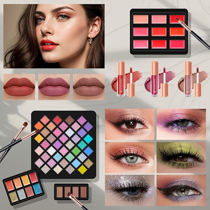Makeup Kit for Women,All in One Makeup Gift Set for Girls in Cosmetic Train Case (Black) With Mirror,Full Cosmetic Kit Includes Eyeshadow Palette,Lipgloss,Blushes,Pencil,Brush Applicators-VivaGrace Women