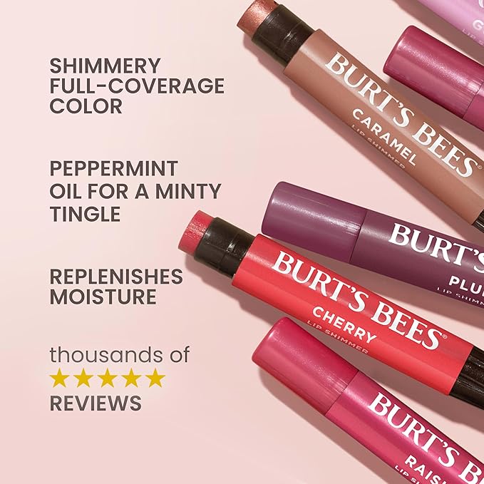 Burt's Bees Lip Shimmer Pink Collection, Tinted Lip Balm Stick, Moisturizing for All Day Hydration with Natural Glowy Pigmented Finish & Buildable Color, 3 Shades; Value Pack, 3 Tubes x 0.09 Oz-VivaGrace Women