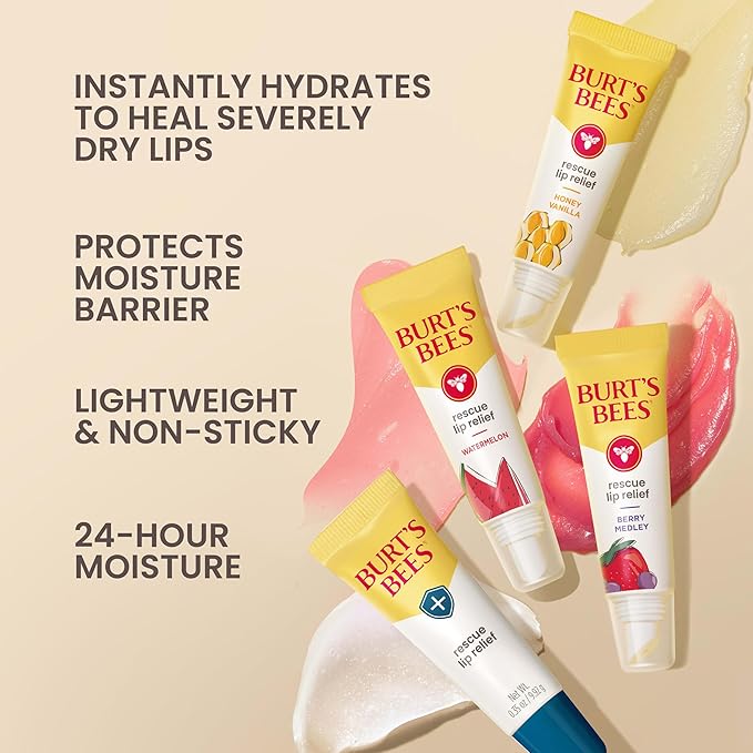 Burt's Bees Rescue Lip Relief, Watermelon, Hydrating Lip Balm for Dry Cracked Lips, with Responsbily Sourced Beeswax and Shea Butter, 100% Natural Origin, 1 Squeezy Tube, 0.35oz-VivaGrace Women