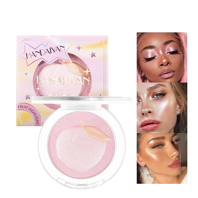 Cream Highlighter Compact, Highly Pigmented Glitter Powder Makeup, Face Highlighters & Luminizers Makeup Palette, Body Cheek Gold Pink Metallic Sparkle Glitter Shimmer Bronzer (#04 Banana)-VivaGrace Women