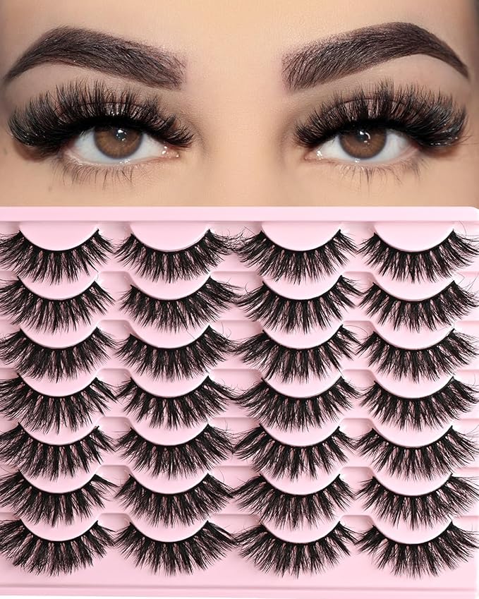 FARRED Cat Eye Lashes Fluffy False Eyelashes 14 Pairs Fake Eyelashes Natural Look Short Natural Lashes Cateye Lash Wispy Volume Eyelash Faux Mink Strip Lashes Pack for Daily Makeup (F27 | 9-17mm)-VivaGrace Women