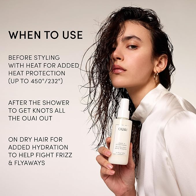 OUAI Leave In Conditioner & Heat Protectant Spray - Prime Hair for Style, Smooth Flyaways, Add Shine and Use as Detangling Spray - No Parabens, Sulfates or Phthalates (4.7 oz)-VivaGrace Women