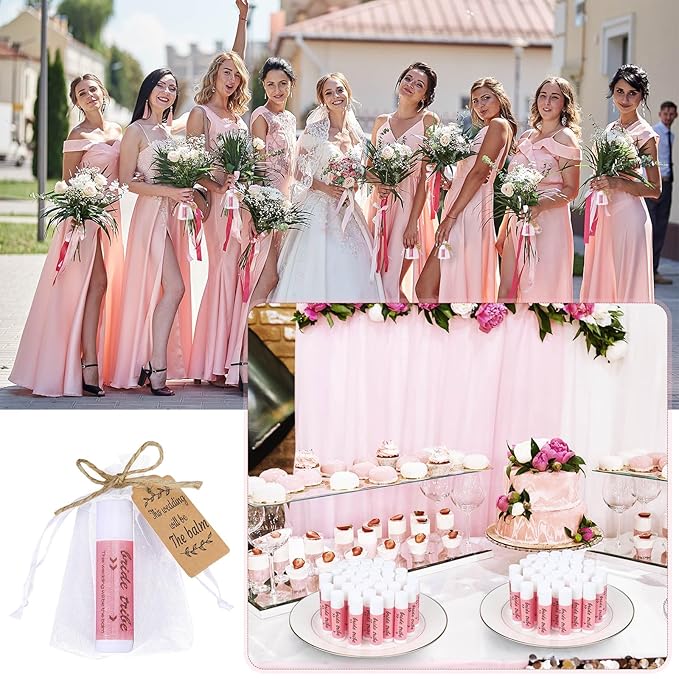 50 Set Bridal Shower Lip Balm Gifts Bulk Wedding Bridal Shower Lip Balms Gifts with 50 Organza Bag 50 Thank Tag Bridal Shower Favors Bridesmaid Proposal Stuffer for Bachelorette Party Supplies-VivaGrace Women