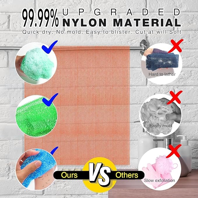 UJFQBH 3 Piece Bright Style African exfoliating net Exfoliating Shower Set Long Bath Sponges for Smooth, Refreshed Skin, The Exterior Gleams - Ideal for Daily Use (Bright Pink, Blue, Green)-VivaGrace Women