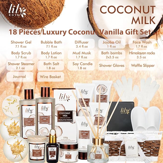 Gifts For Women Gift Basket for Women–18Pcs Bath and Body Gift Set for Mom Spa Basket Set Spa Kit Bath & Body Gifts Set | Self Care, Birthday, Christmas, Mothers Day Bath Gift Baskets Set for Her-VivaGrace Women