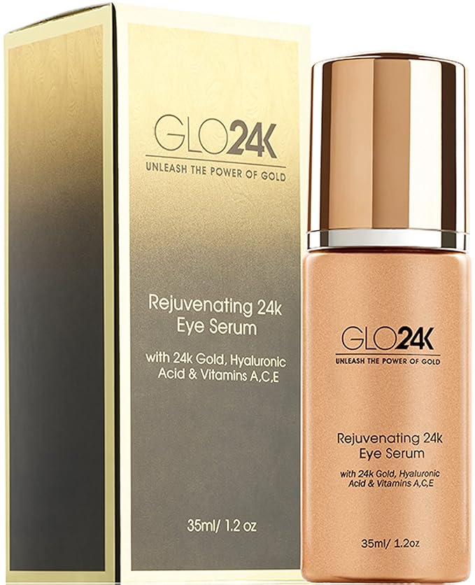 GLO24K Eye Serum with 24k Gold, Hyaluronic Acid, and Vitamins A,C,E. Potent Formula for the delicate skin around the eyes.-VivaGrace Women