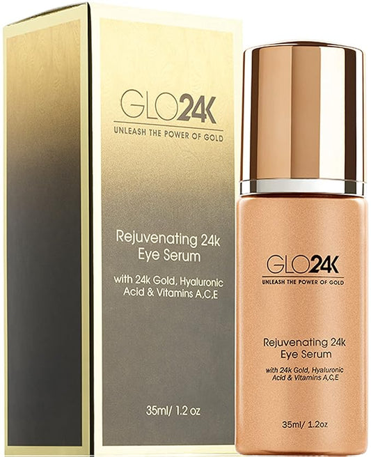 GLO24K Eye Serum with 24k Gold, Hyaluronic Acid, and Vitamins A,C,E. Potent Formula for the delicate skin around the eyes.-VivaGrace Women