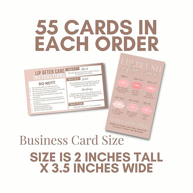 Lip Blush Aftercare Instruction Cards | 55 Pack | 2x3.5” inch Business Card Size | Lip Blush Supplies-VivaGrace Women