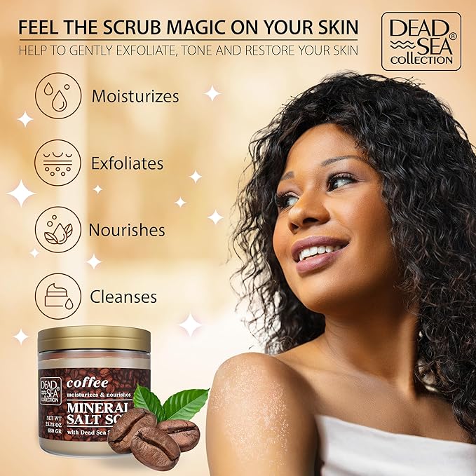 Dead Sea Collection Coffee Scented Salt Body Scrub - Large 23.28 OZ - with Pure Oils and Dead Sea Minerals-VivaGrace Women