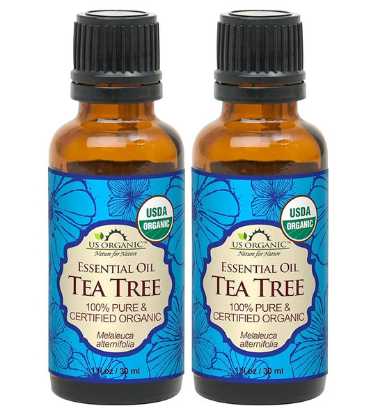 US Organic 100% Pure Tea Tree Essential Oil, Steam Distilled, USDA Certified Organic, for Hair, Skin, Scalp, Foot, Toenails, and Nail Polish - 30 ml, 2 Pack-VivaGrace Women