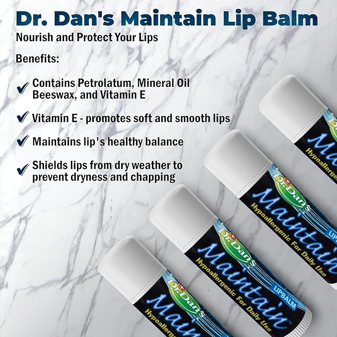 Dr. Dan's Maintain Lip Balm - Perfect for Everyday and Cortibalm aftercare, Mild Ingredients & Beeswax, Vitamin E Enriched for Moisturizing Dry Lips, Ensures Smooth, Soft Feel, 3 Pack-VivaGrace Women