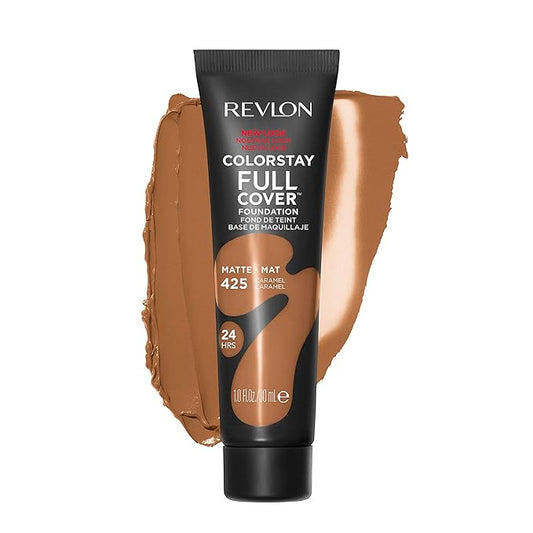 Revlon ColorStay Full Cover Longwear Matte Foundation, Heat & Sweat Resistant Lightweight Face Makeup, Caramel (425), 1.0 oz-VivaGrace Women